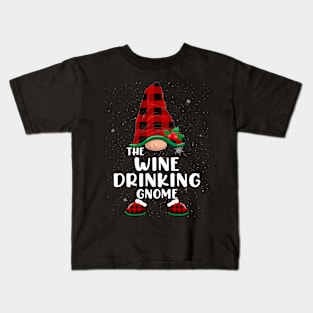 Wine Drinking Gnome Christmas Pajamas Matching Family Group Kids T-Shirt